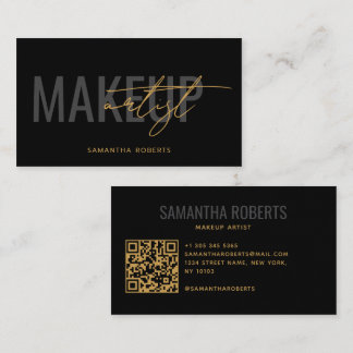 Tarjeta De Visita Código QR de artista de maquillaje moderno negro d