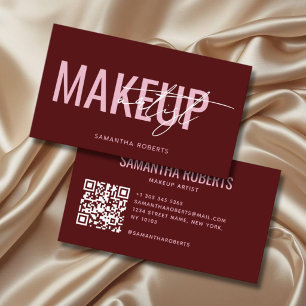 Tarjeta De Visita Código QR de artista de maquillaje moderno rojo
