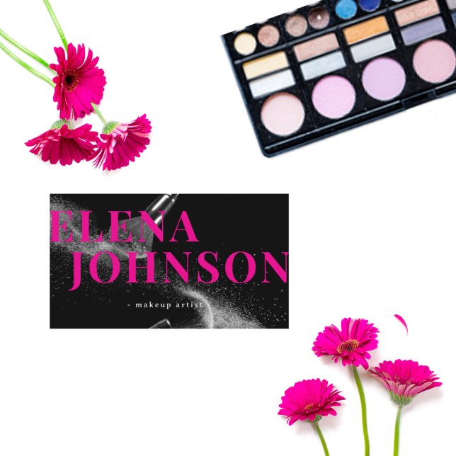 Tarjeta De Visita Código QR de artista de maquillaje negro rosa de m (Subido por el creador)