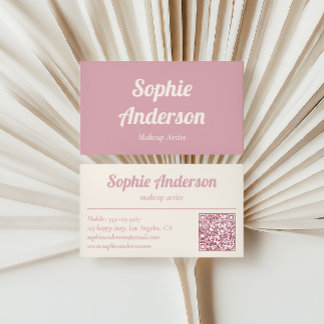 Tarjeta De Visita Código QR de Artista de Maquillaje Rosa Elegante