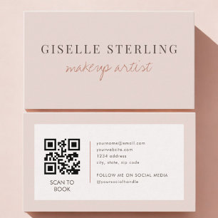 Tarjeta De Visita Código QR de Artista de Maquillaje Rosa Rubor 