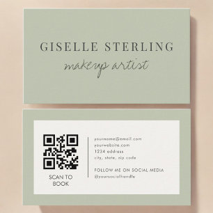 Tarjeta De Visita Código QR de Artista de Maquillaje Verde Salvia