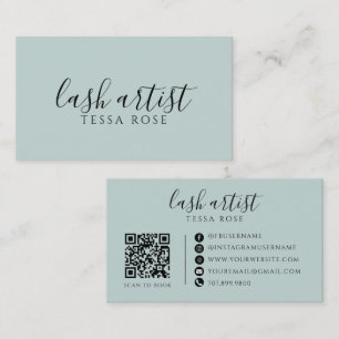 Tarjeta De Visita Código QR de artista de pestañas Dusty Blue Green