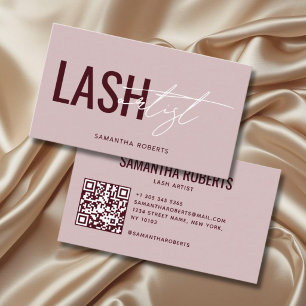 Tarjeta De Visita Código QR de artista de pestañas moderno rosa rojo