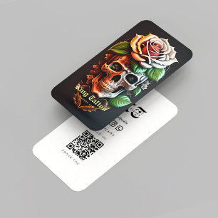 Tarjeta De Visita Código Qr de artista de tatuaje minimalista