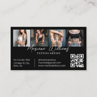 Tarjeta De Visita Código QR de artista de tatuajes de moda 4 collage