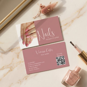 Tarjeta De Visita Código QR de artista de uñas de foto con escritura