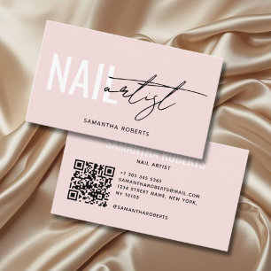 Tarjeta De Visita Código QR de artista de uñas moderno rosa rubor