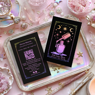 Tarjeta De Visita Código QR de artista de uñas Tarot Celestial Retró