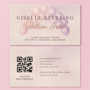 Tarjeta De Visita Código QR de artista decorador de globos pastel