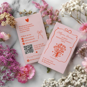 Tarjeta De Visita Código QR de artista florista con garabatos rojos