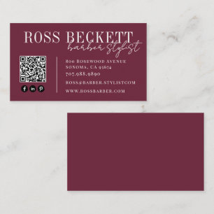 Tarjeta De Visita Código QR de Barber Stylist de Ciruela Moderna