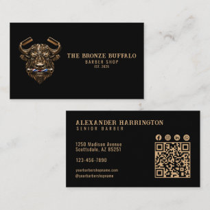 Tarjeta De Visita Código Qr De Barbería De Bronce De Búfalo De Barbe