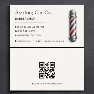 Tarjeta De Visita Código QR de Barbería Minimalista Profesional