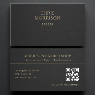 Tarjeta De Visita Código QR de barbero negro oro profesional