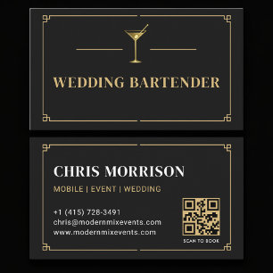 Tarjeta De Visita Código QR de Bartender de Boda Profesional