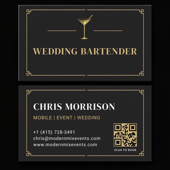 Tarjeta De Visita Código QR de Bartender de Boda Profesional (Subido por el creador)