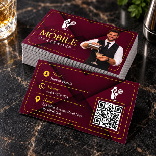 Tarjeta De Visita Código QR de bartender móvil elegante de color bur