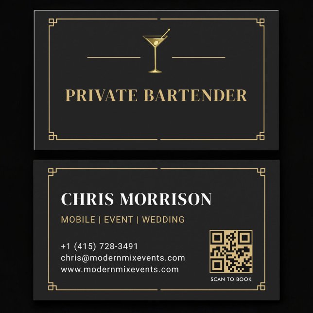 Tarjeta De Visita Código QR de Bartender Privado Profesional (Subido por el creador)