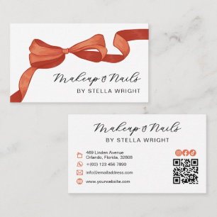 Tarjeta De Visita Código QR de belleza con lazo naranja bonito