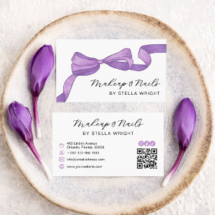 Tarjeta De Visita Código QR de belleza con lazo púrpura Coquette