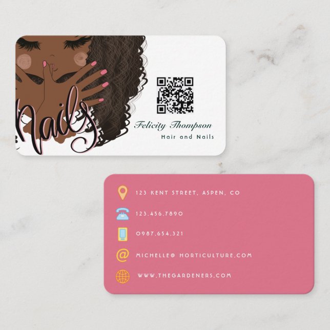 Tarjeta De Visita Código QR de belleza maniquesta afroamericana (Anverso / Reverso)