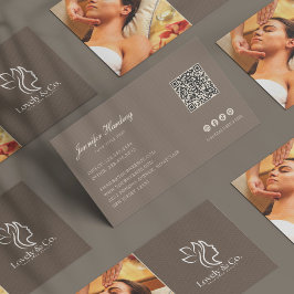 Tarjeta De Visita Código QR de belleza minimalista neutra beige