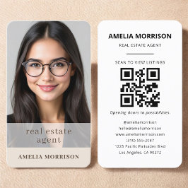 Tarjeta De Visita Código QR de bienes raíces beige de lujo