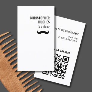 Tarjeta De Visita Código QR de Bigote Minimalista Genial en Negro y 