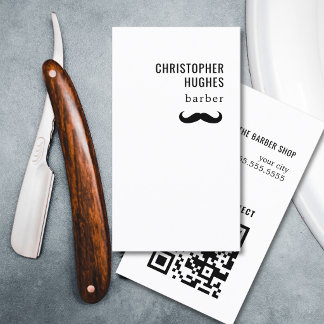 Tarjeta De Visita Código QR de Bigote Minimalista Genial en Negro y 