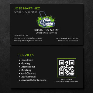 Tarjeta De Visita Código QR de Black Green Lawn Care and Service