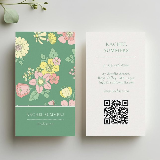 Tarjeta De Visita Código QR de Boho Floral moderno (Subido por el creador)