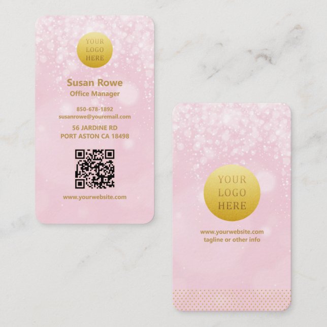 Tarjeta De Visita Código QR de Bolas Bokeh Rosa Luxe Moderno (Anverso / Reverso)