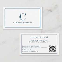 Tarjeta De Visita Código QR de borde azul marino elegante con monogr