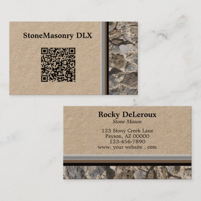 Tarjeta De Visita Código QR de borde de pared de Stonemason profesio (Anverso / Reverso)