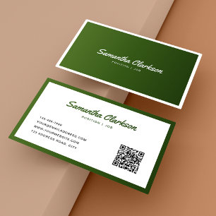 Tarjeta De Visita Código QR de borde verde olivo simple