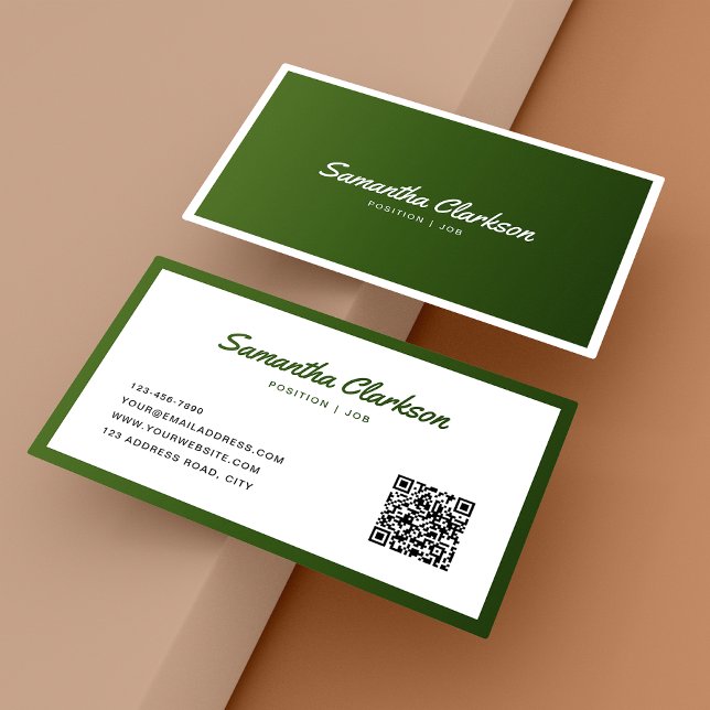 Tarjeta De Visita Código QR de borde verde olivo simple (Subido por el creador)