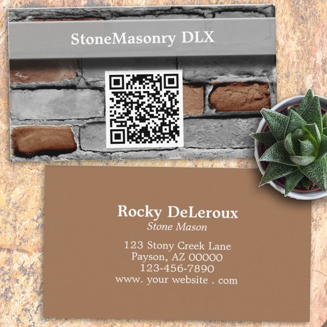 Tarjeta De Visita Código QR de Brick Rústico Profesional Stonemason (Subido por el creador)