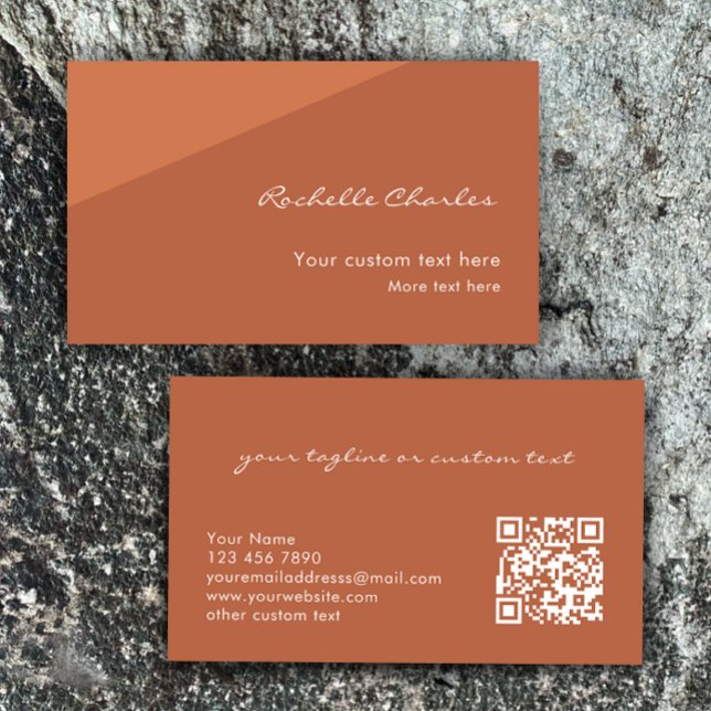 Tarjeta De Visita Código QR de bronce elegante moderno  (Customize this stylish business card template. Copper elegant simple QR code calling card.)