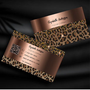 Tarjeta De Visita Código QR de bronce negro leopardo