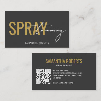Tarjeta De Visita Código QR de bronceado en spray moderno gris dorad