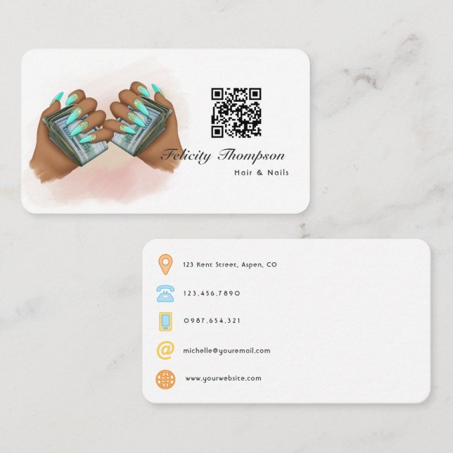Tarjeta De Visita Código QR de cabello y uñas (Anverso / Reverso)