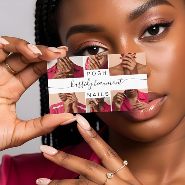 Tarjeta De Visita Código QR de caligrafía de Collage de fotos minima (Minimal Elegant Photo Collage Calligraphy QR Code Business Card)