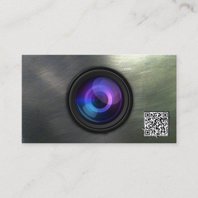 Tarjeta De Visita Código QR de cámara de acero Metalizado fotográfic (Anverso)
