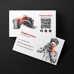 Tarjeta De Visita Código QR de cámara de fotografía dibujada a mano 