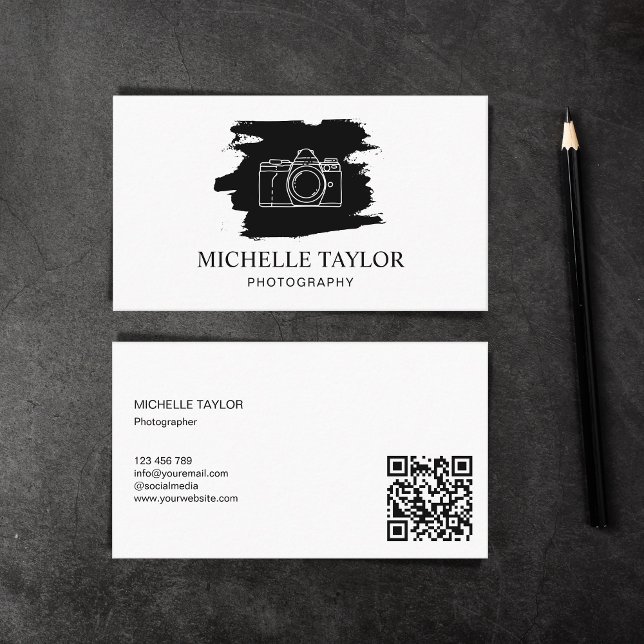 Tarjeta De Visita Código QR de cámara profesional fotográfica simple (Subido por el creador)