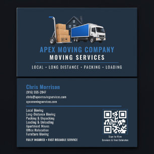 Tarjeta De Visita Código QR de Camión de Mudanza Servicios Profesion