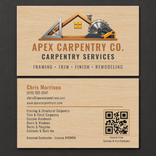 Tarjeta De Visita Código QR de Carpenter Wood Profesional
