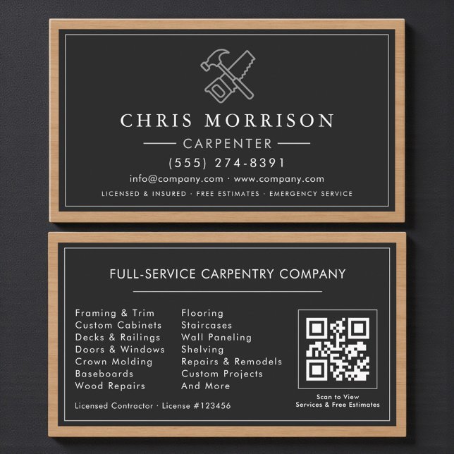 Tarjeta De Visita Código QR de Carpintería de Lujo Carpintero (Subido por el creador)