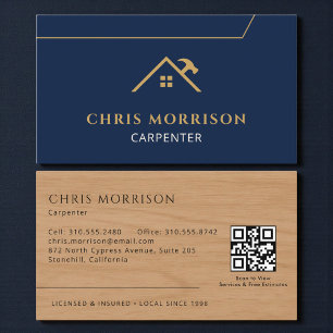 Tarjeta De Visita Código QR de Carpintería de Madera Construcción
